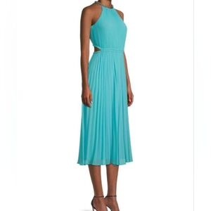 Michael Kors Halter Neck Pleated Cut-out Midi Dress turquoise Sz M & L…